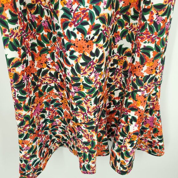 SALONI Floral Grace Silk Tea-Length Off the Shoulder Midi Dress 12 Multi Print - Picture 8 of 16